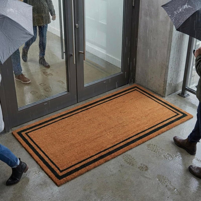 Kempf Black Border Coco Coir Doormat, 24" x 60", Non-Slip Backing, Heavy Duty Natural Fiber Front Door Welcome Entrance Mat, Low Clearance, Outdoor Indoor - Image 4